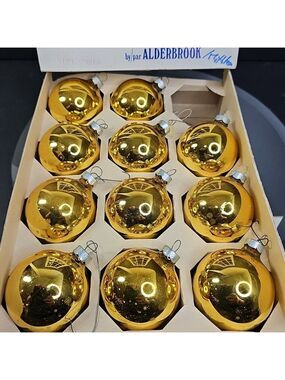 Vintage Christmas Balls Gold Yellow Set of 11pcs Made In USA Glass Baubles